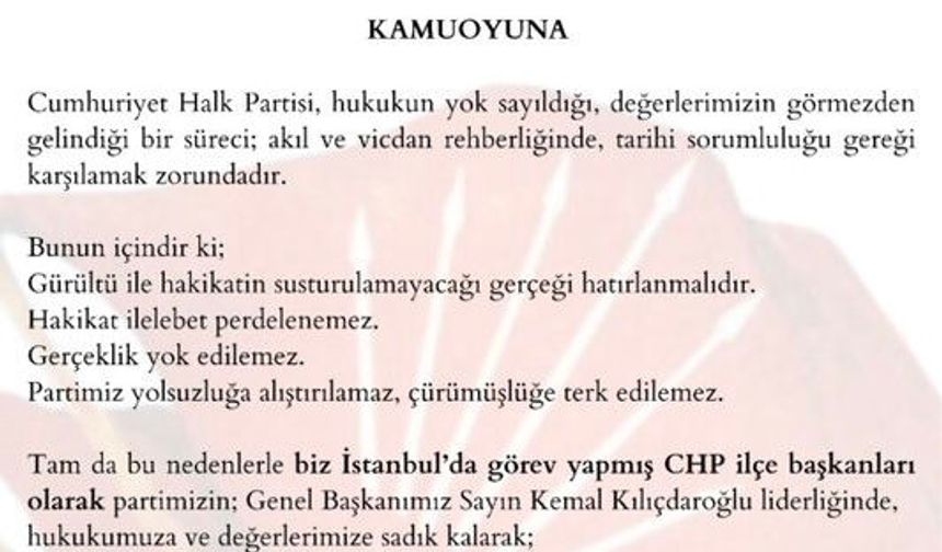 CHP’li eski ilçe başkanlarından Kılıçdaroğlu’na destek